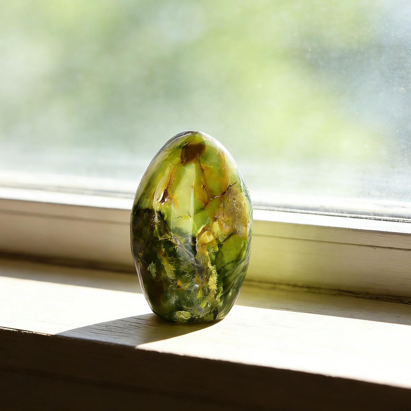 AMOYSTONE Natural Green Opal Polished Paperweight for Office - Small Decorative Healing Crystal, Desk Feng Shui Gemstone Home Decor 0.7~1 LBS