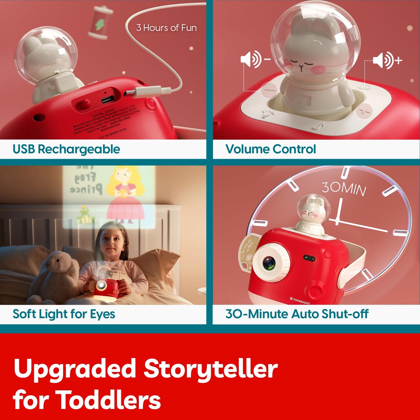 TOP BRIGHT Story Projector for Kids, Audio Books with 8 Stories and Music, Bedtime Story Telling Toys with Night Light, Christmas Easter Birthday Gifts for Kids, Toddler Toys for 3 Year Old Girl Boy