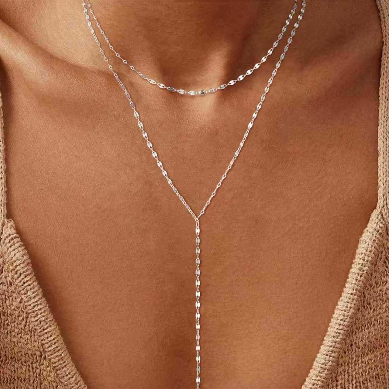 Fglqfam Lariat Necklace for Women, Dainty Long Necklaces, 14k Gold/Silver Plated Y-Shaped Drop Chain Necklace, Simple Layered Necklaces, Trendy Jewelry Gifts