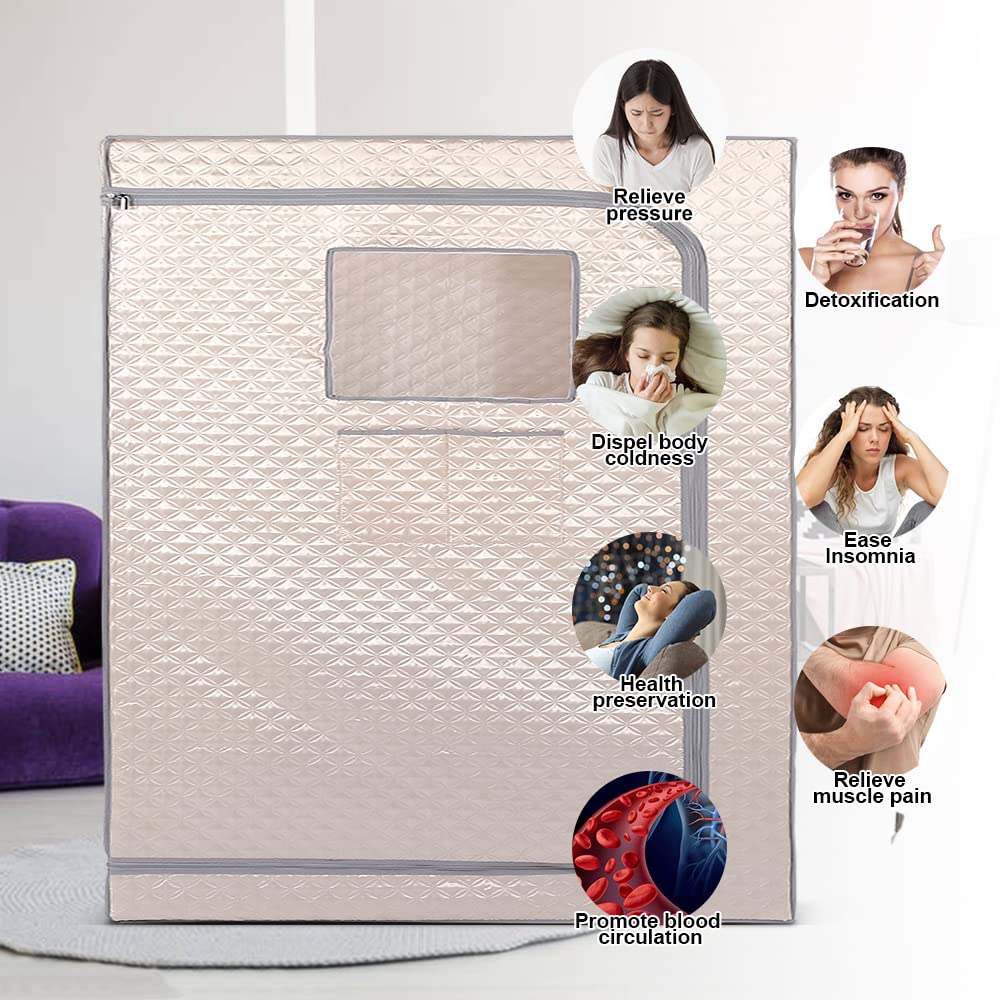 Smartmak Full Size Steam Sauna Tent, Portable Whole Body Home Spa Room, 1 or Two Person Large Space, Steamer NOT Included (47.28" x 35.46" x 63" Champagne)