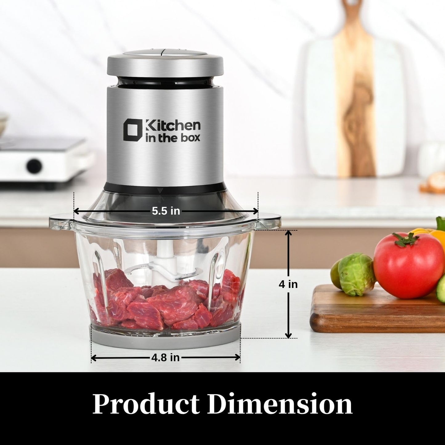 Kitchen in the box Mini Food Processors,400W Powerful Mini Meat Grinder & Food Chopper,Electric Vegetable Chopper with One 3 Cup Bowl & S Blades for Meat/Fish/Vegetable/Baby Food,3cup(1bowl)