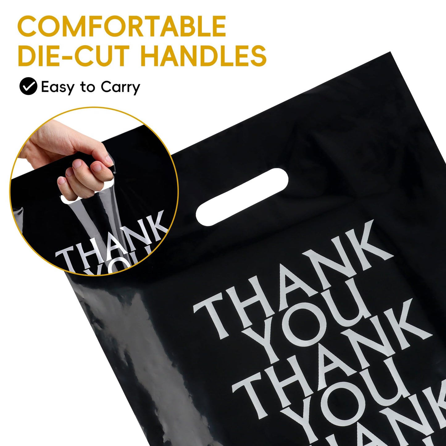 POPGIFTU Black Thank You Bags 12x15, 100 PCS Plastic Shopping Bags with Handles, Boutique Retail Bags for Small Business, Merchandise Gift Bags Bulk