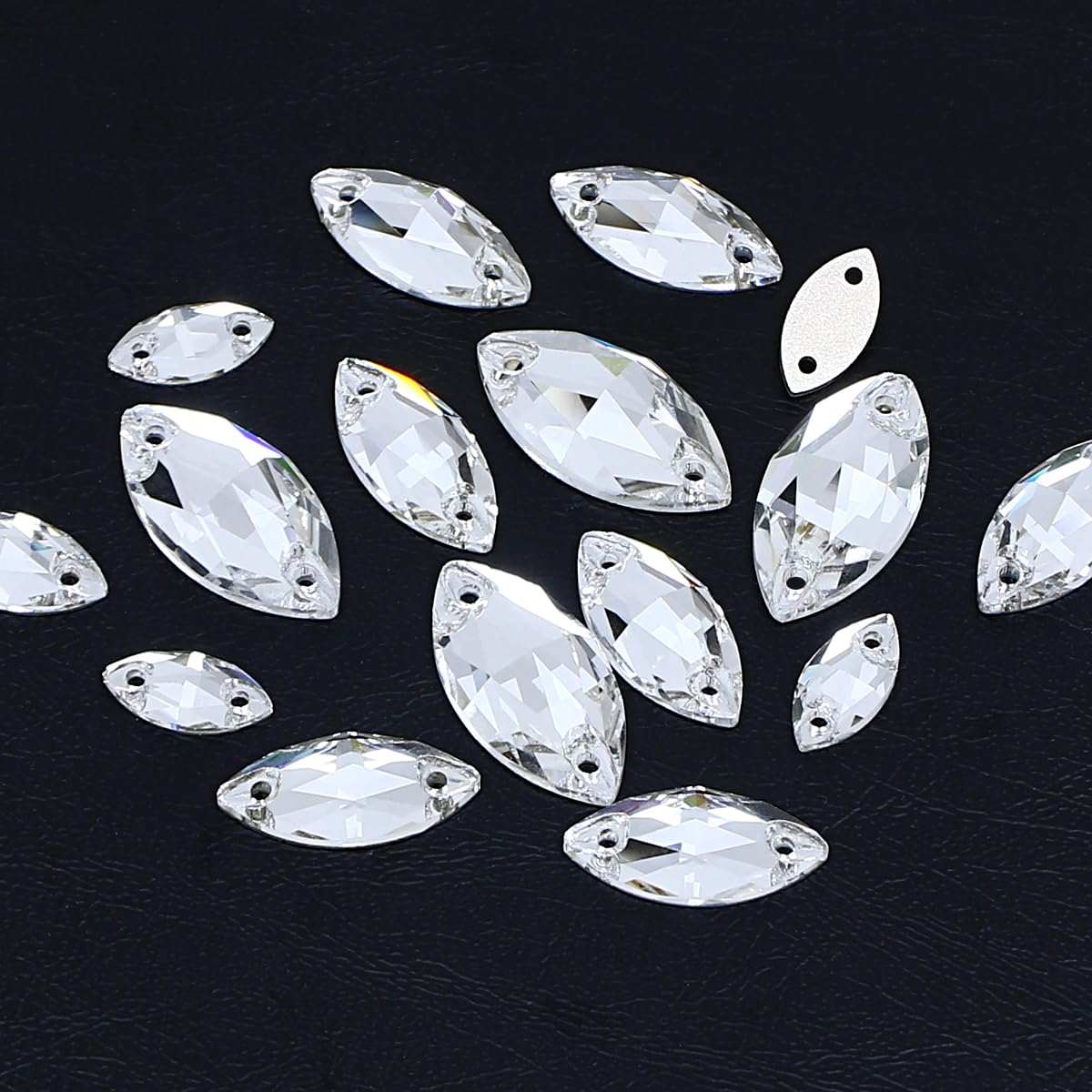 DONGZHOU Sew On Rhinestone Crystal Sewing Stone with Holes Navette Shape Sew On Beads Crystals Flatback Glass Rhinestone Gems Clothing Accessories for Costume, Clothes, Garments, DIY Crafts