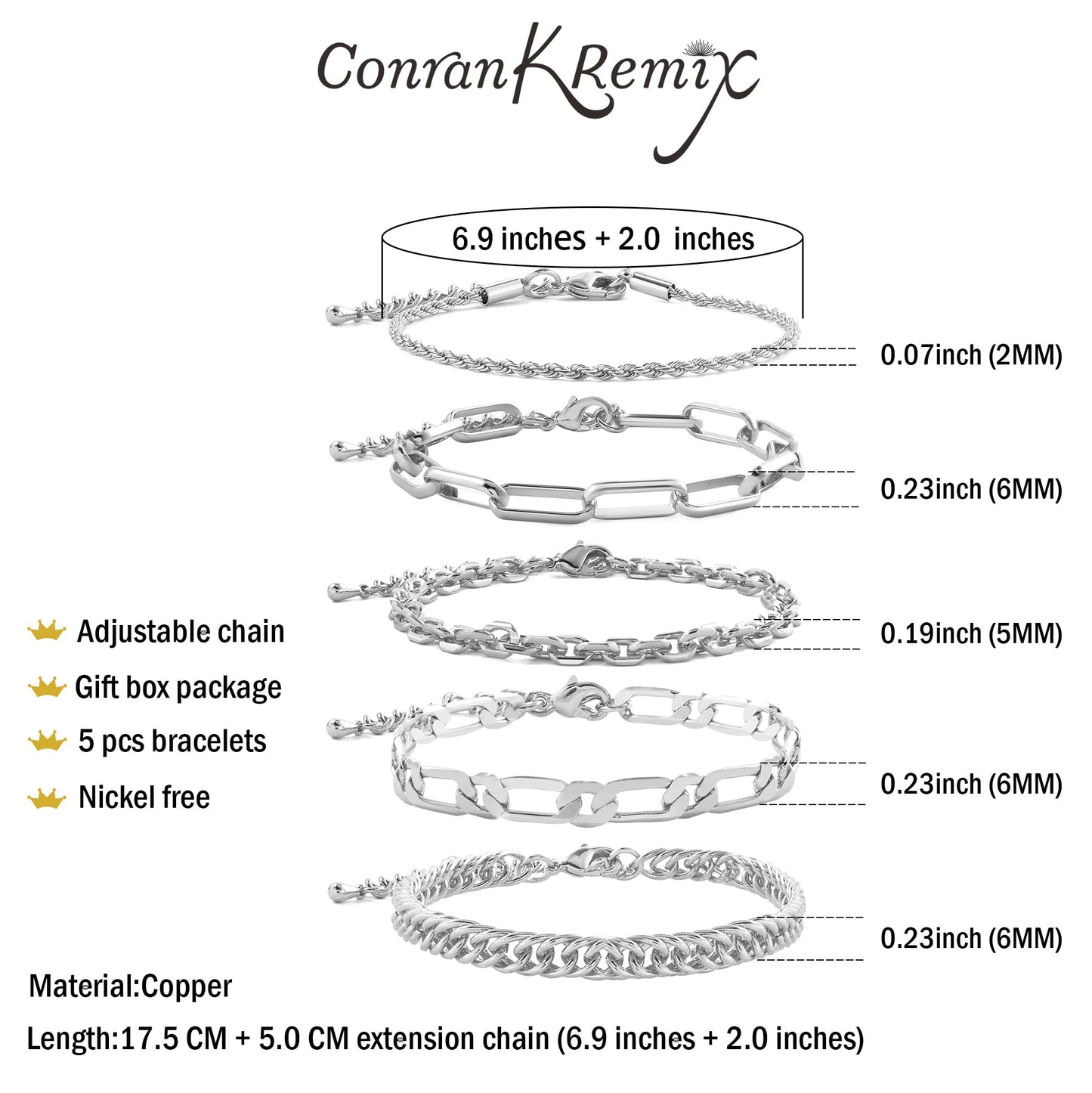 Silver Filled Bracelets For Women Dainty Silver Chunky Chain Link Layered Paperclip Rope Chain Stake Bracelet Set Fashion Trendy Jewelry For Women