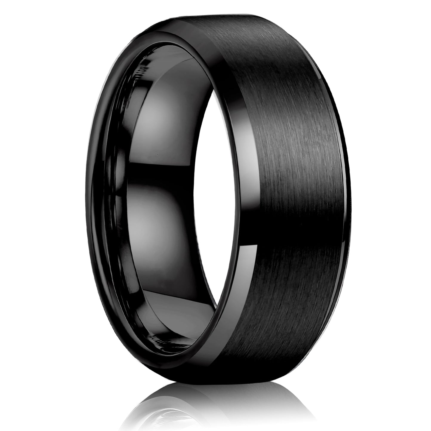 Jstyle Stainless Steel Rings for Men Women 8MM Wedding Band Rings Matte Surface - Beveled Polished Edge Mens Ring Size 10 Black Ring for Men