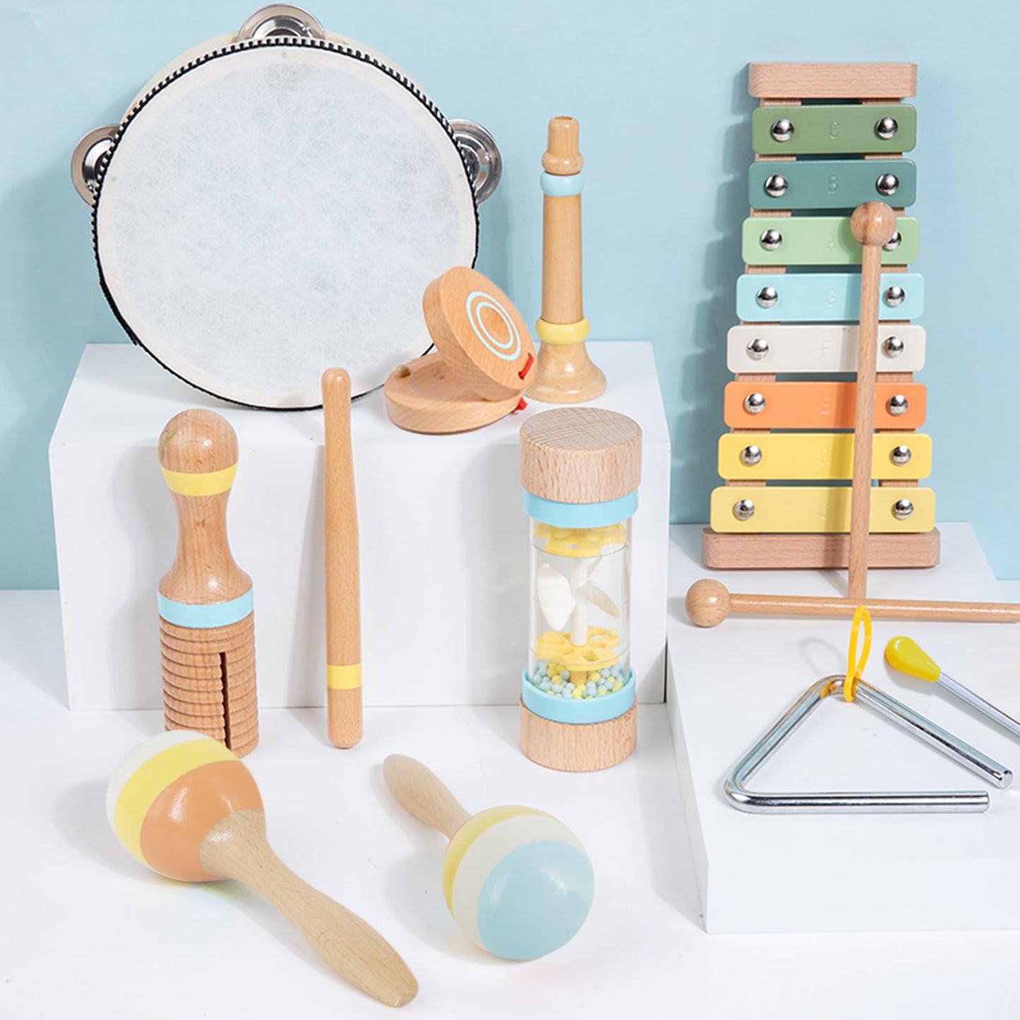 Baby Musical Instruments for Toddlers 1-3, 12PCS Montessori Musical Toy Set with Xylophone, Drum, Maracas...Perfect Toy Gift for 1-3 Year Old Boy Girl