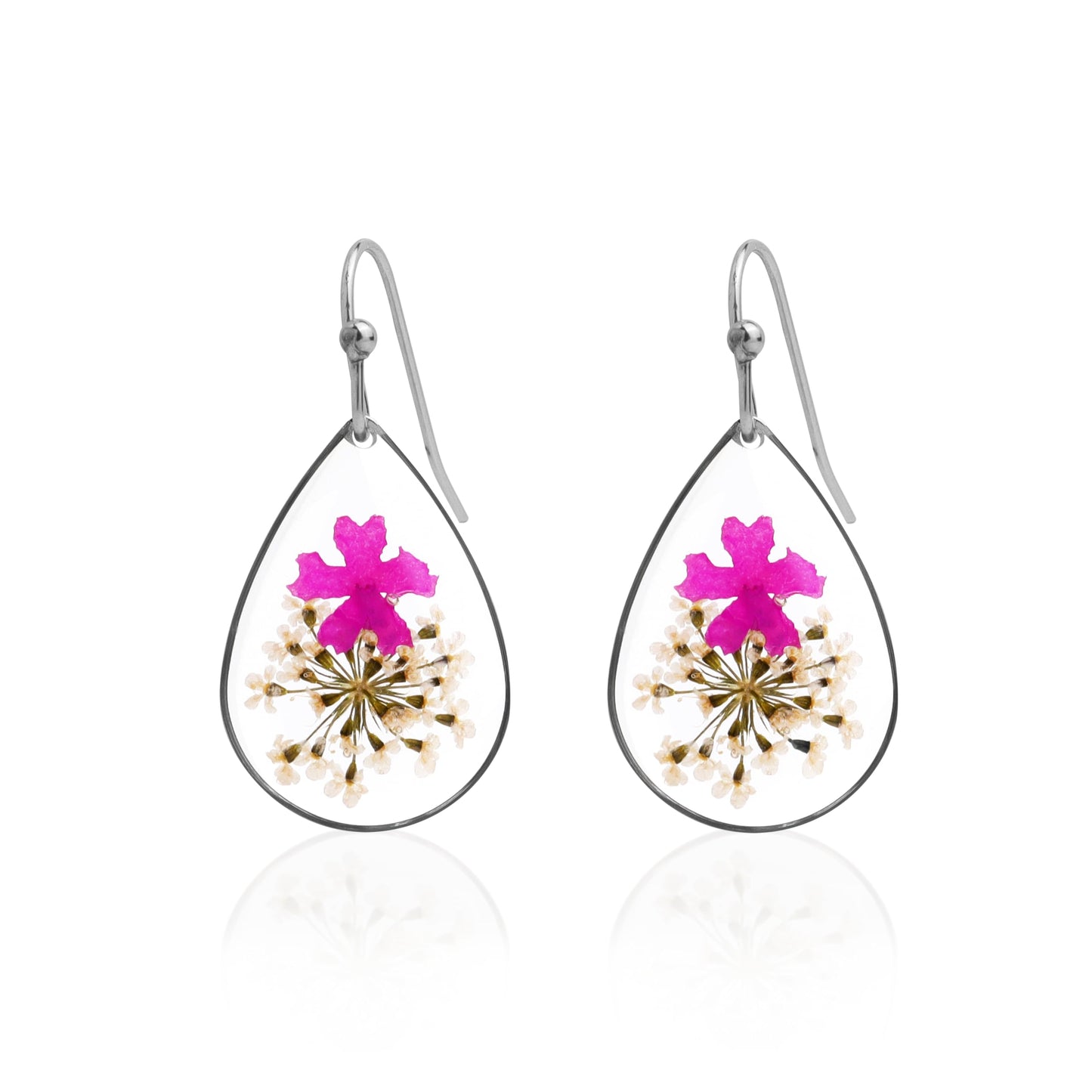 Jean Beau Handmade Pressed Flower Earrings for Women, Unique Resin Purple Dried Flowers Sterling Silver Teardrop Dangle Drop Nature Floral Earings Fashion Summer Jewelry Gift