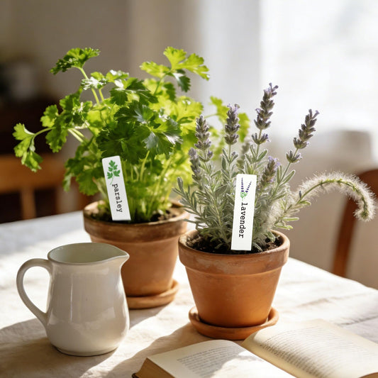 JarThenaAMCS 12Pcs Ceramic Herb Plant Label Signs 12 Styles Garden Herb Markers Waterproof Plant Name Stake Tags for Nursery Indoor Outdoor Garden Decor