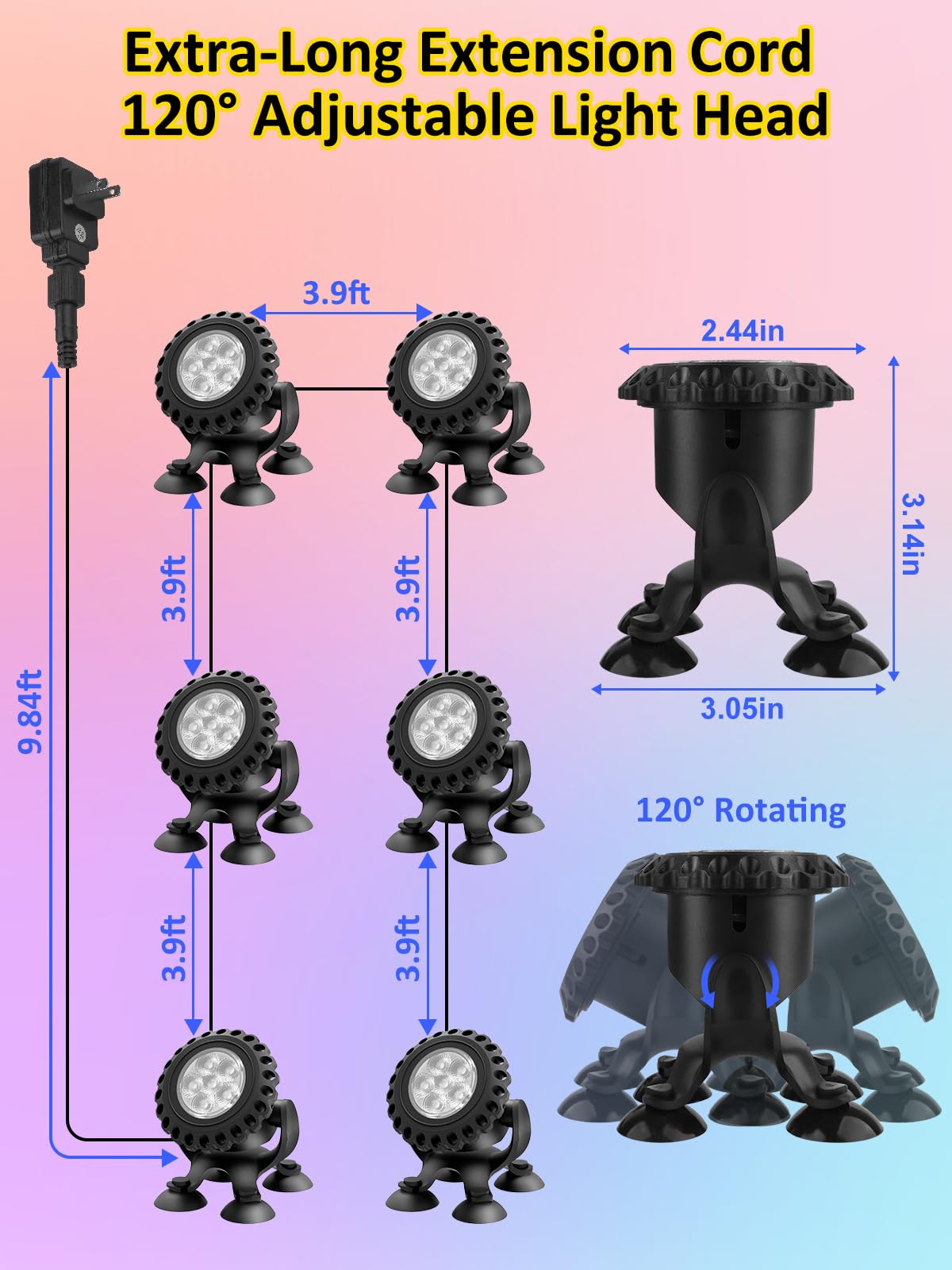 T-SUN Pond Lights LED Underwater 16 Colors with Timer Remote Control IP68 Waterproof Dimmable Submersible Fountain Lights Outdoor Spotlight for Fish Pond Garden Yard Aquarium Pool
