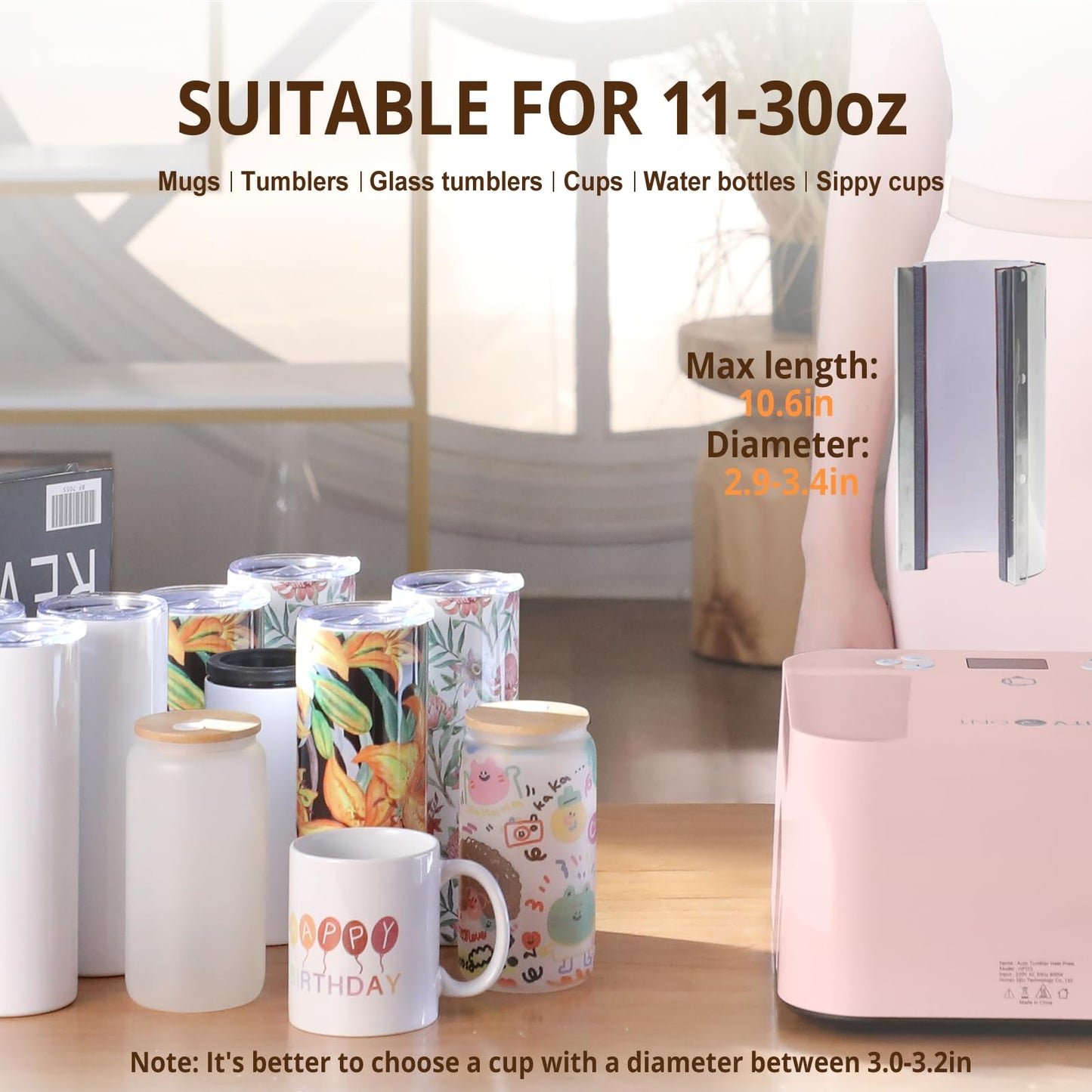 HTVRONT Auto Heat Press 2, Auto Tumbler Heat Press Pink, Teflon Sheets, Heat Resistant Gloves, Heat Tape