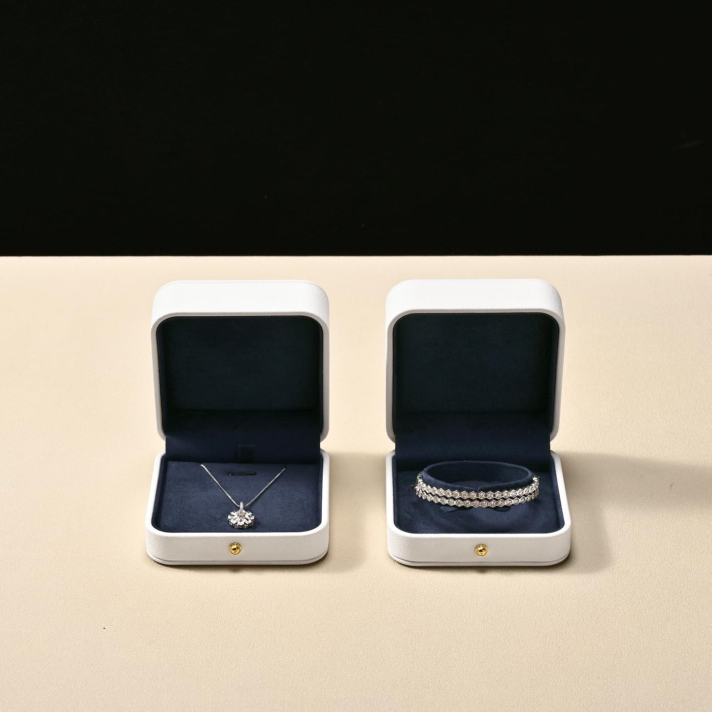 Woodten Blue Velvet Interior Jewelry Gift Box for Necklace & Pendant - Premium PU Leather Jewelry Necklace Elegant White Jewelry Box for Gift