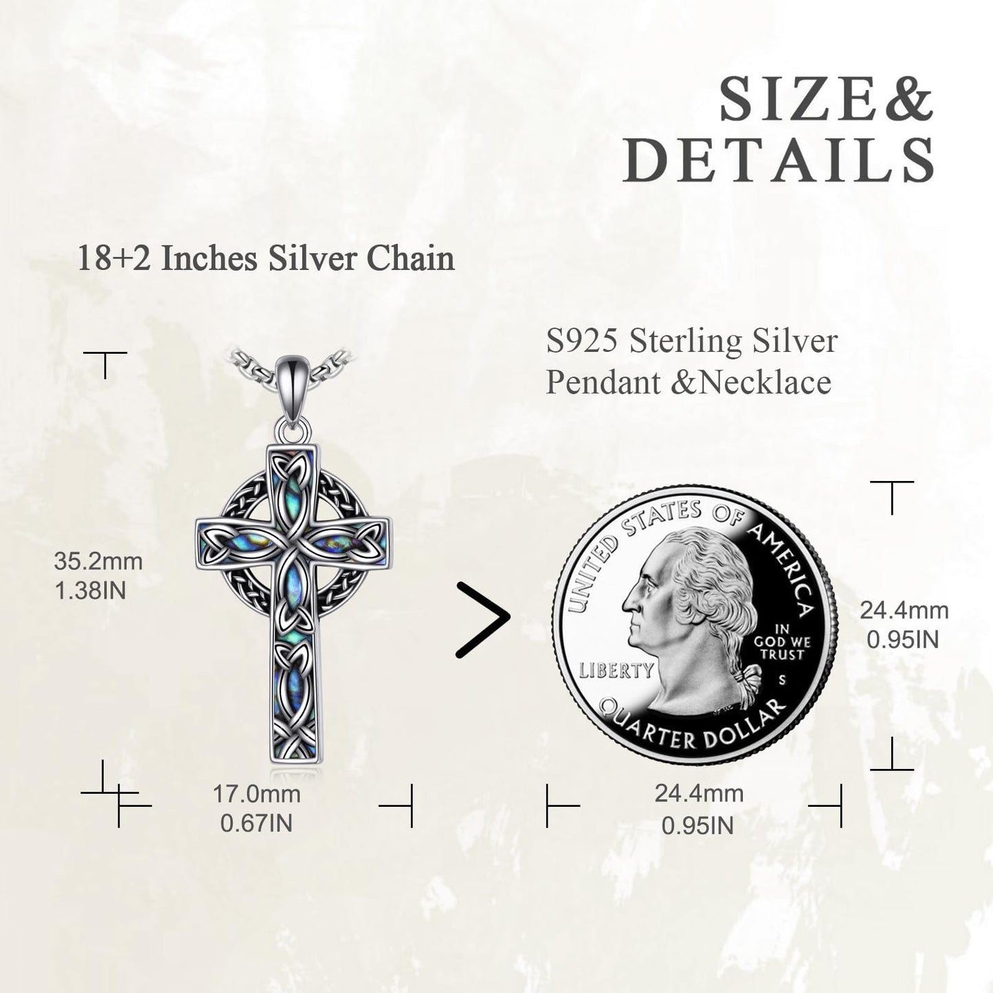 VONALA Celtic Cross Necklace 925 Sterling Silver Abalone Shell Celtic Knot Cross Pendant Necklace Religious Christian Irish Jewelry Gifts for Women Men