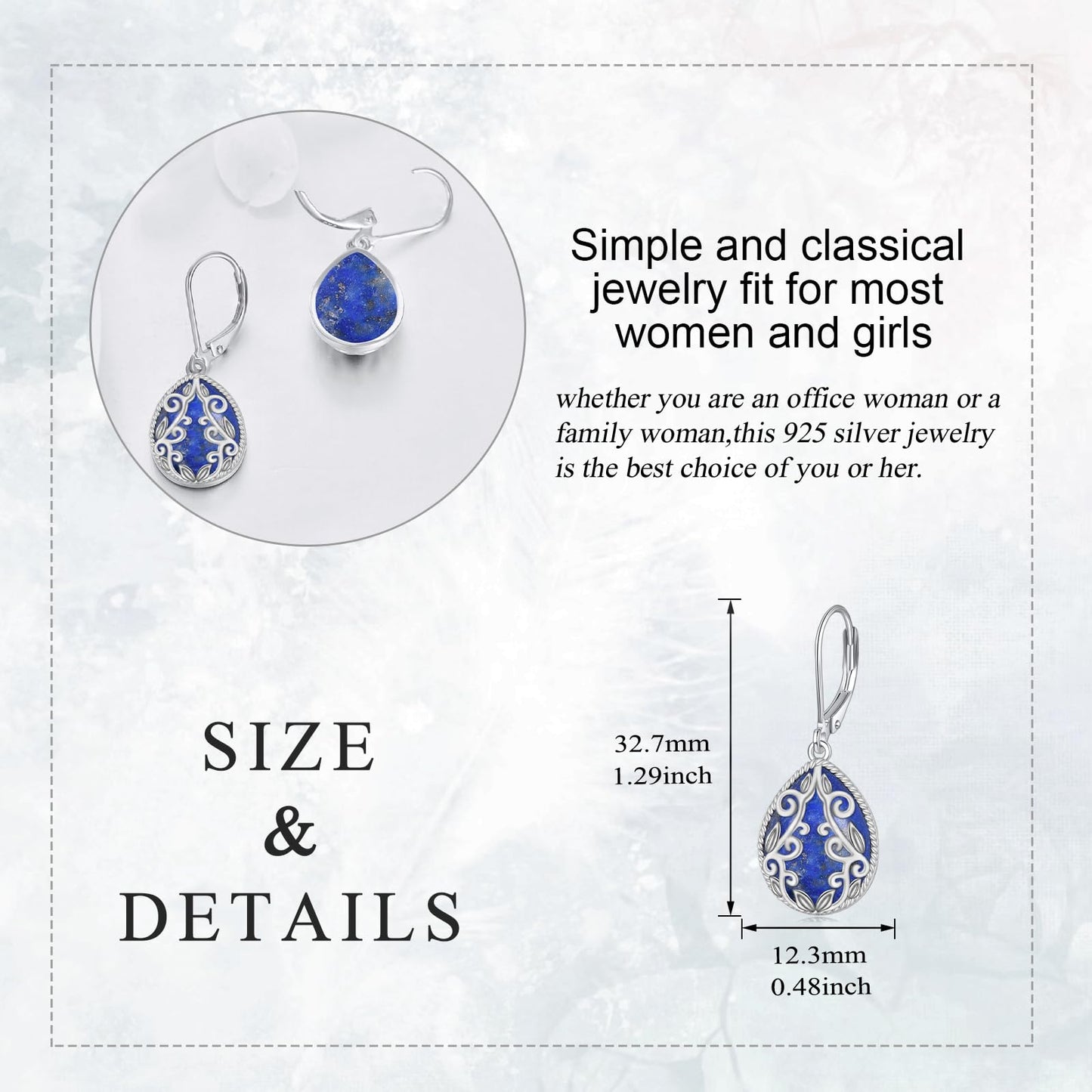 Lapis Lazuli Earrings for Women Sterling Silver Filigree Teardrop Lapis Lazuli Dangle Earrings Jewelry Christmas Gifts for Women