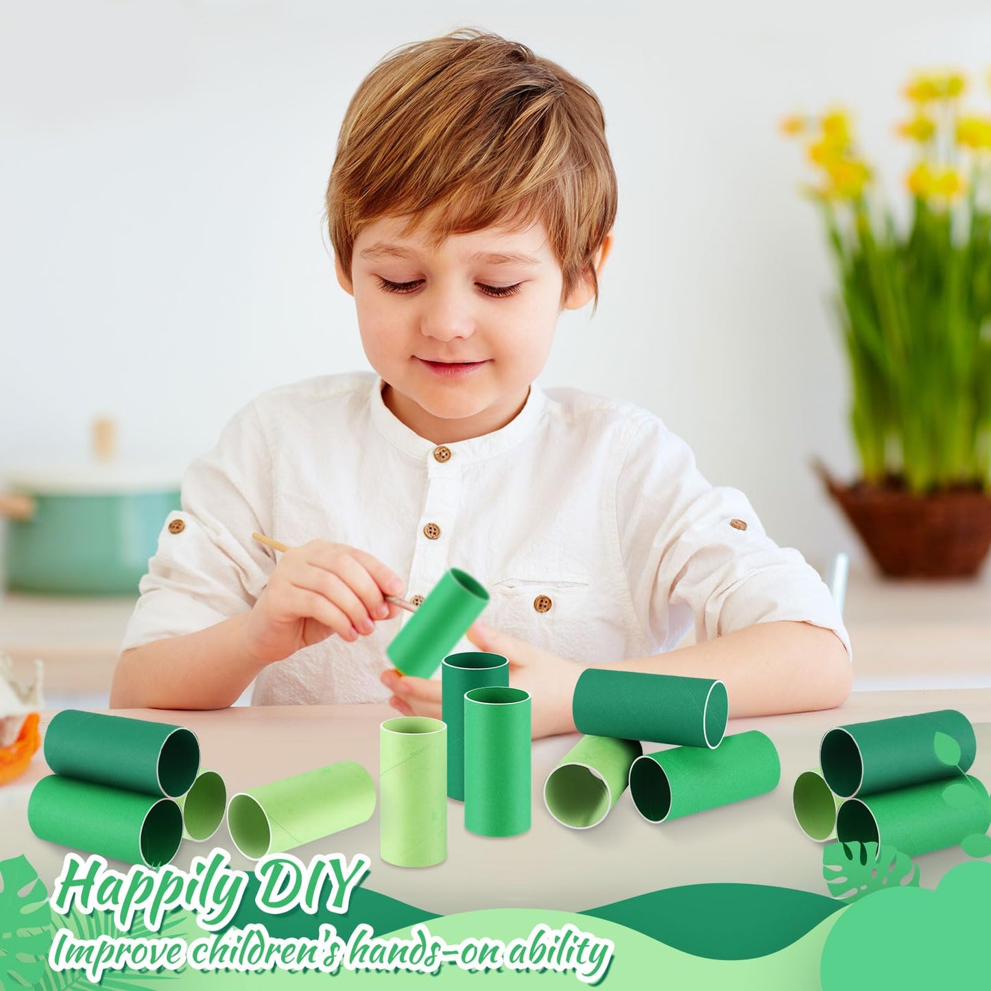 Henoyso 100 Packs Cardboard Tubes for Crafts, Thick Toilet Paper Rolls Empty for Kids Classroom Projects End of School Year Crafts Mother's Day DIY Gift Supplies (1.57 x 3.74 Inch,Green Series)