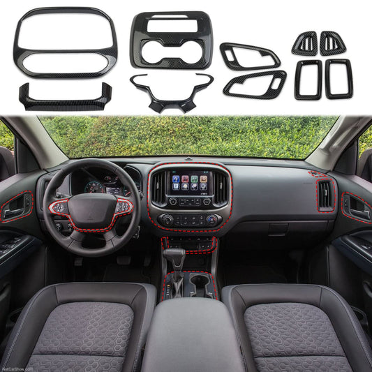 Korlot Carbon Fiber Center Control Interior Kit Combination Cover Trims Molding Accessories for Chevrolet Colorado 2015-2022