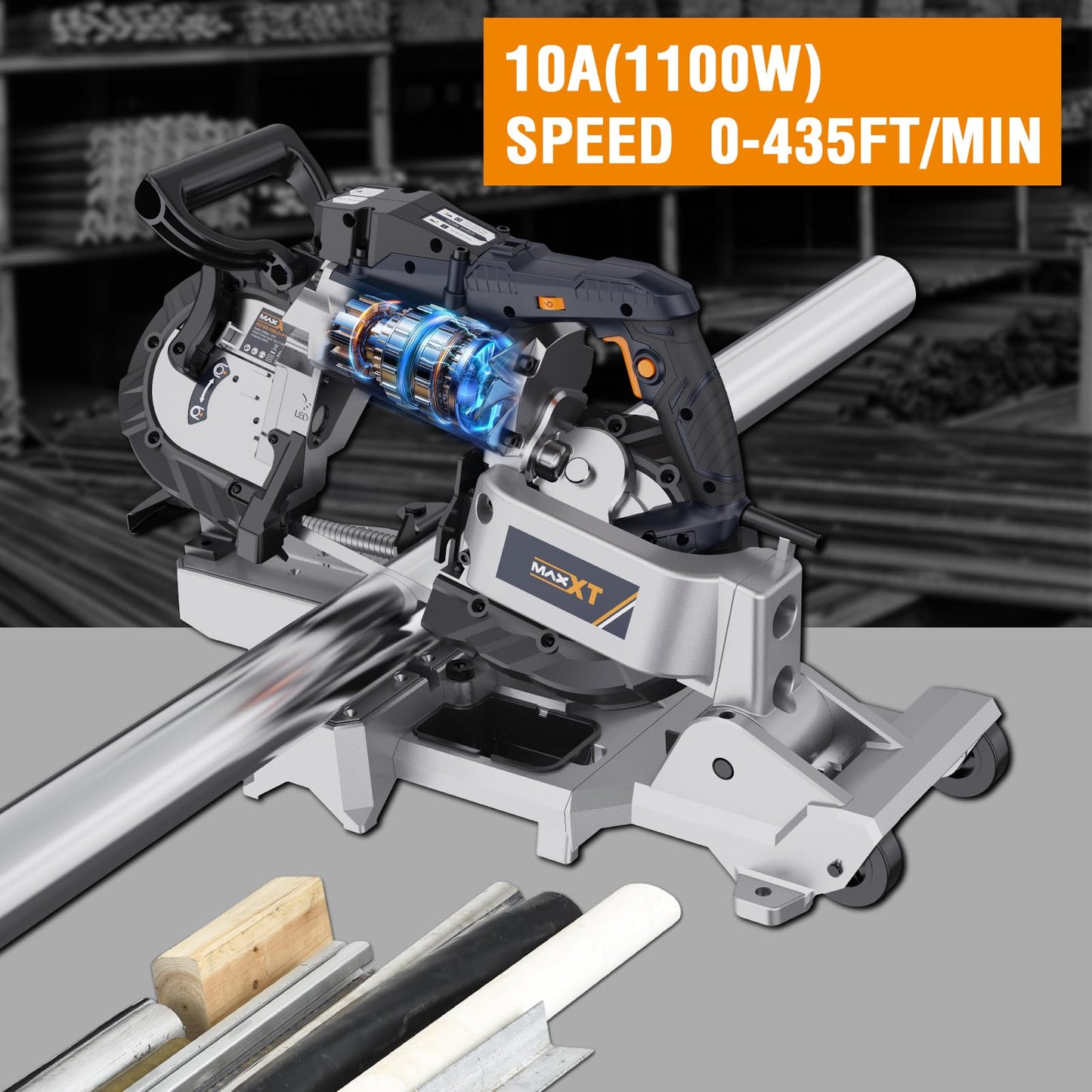 MAXXT Bandsaw with Table Saw, 10 Amp 5 Inch Deep Cut Band Saw with Lightweight Aluminum Base, Variable Speed Handheld Automatic Multipurpose Cut with Wheels Metal Saw, Portable Bandsaws for Metal Wood