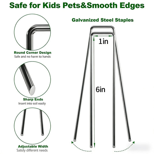 AMAGABELI 6 Inch 500 Pack Galvanized Landscape Staples 11 Gauge Anti-Rust Heavy Duty Garden Stakes Plant Cover Spikes U-Shaped Sod Pins Fence Stakes for Weed Barrier,Irrigation Tubing,Lawns,Decoration