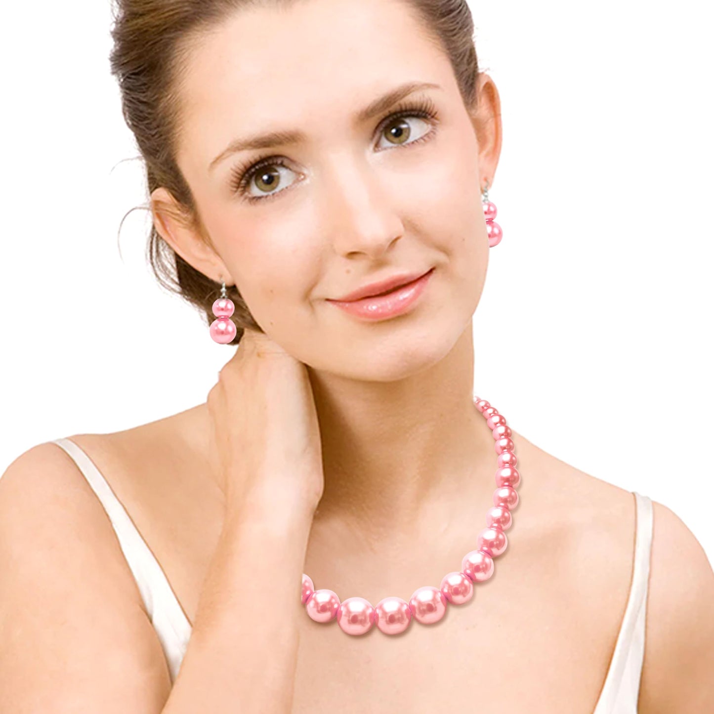 Cryshimmer Pink Pearl Choker Necklace for Women Faux Pearl Beads Necklace Earring Set Costume Jewelry