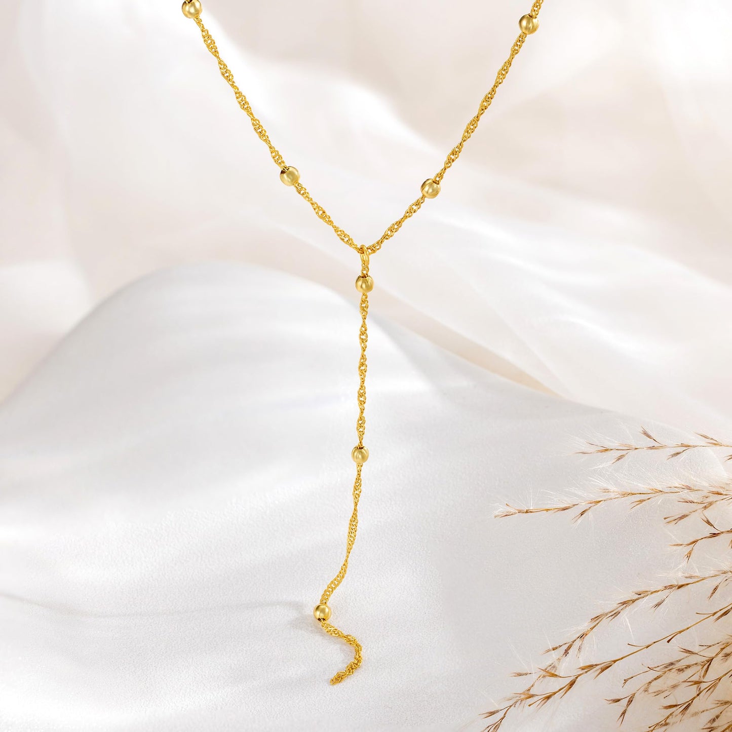 Tewiky Lariat Necklace for Women, Dainty Gold Long Necklaces 14k Gold Plated Heart Pearl CZ Teardrop Pendant Necklace Simple Drop Necklace Trendy Y Necklace Fashion Jewelry for Women