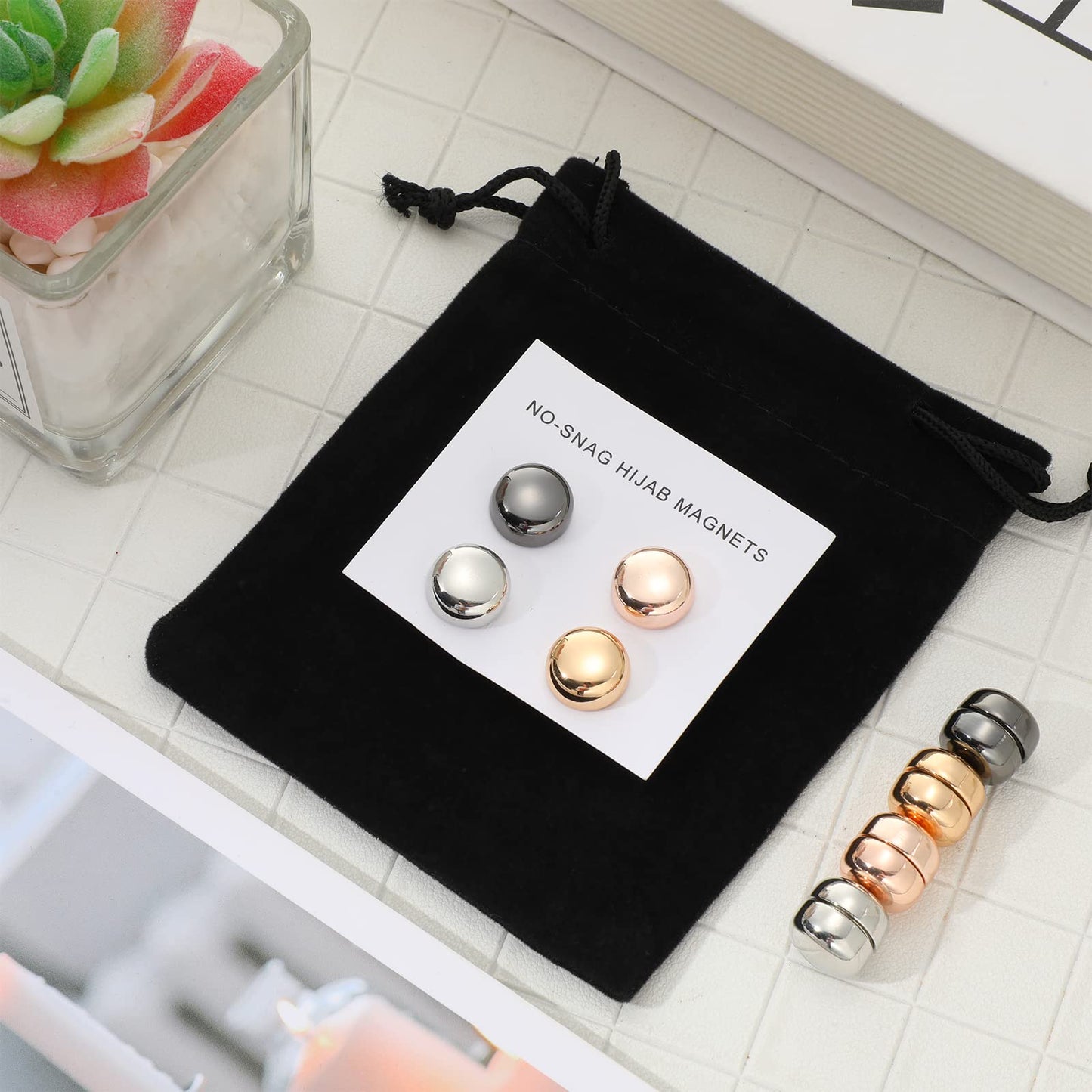 8 Pairs Strong Hijab Magnets Multi-use Pinless Hijab Pins Women for Scarf Dress Cleavage Muslim Magnetic Buttons Veil Pins(Light Style)