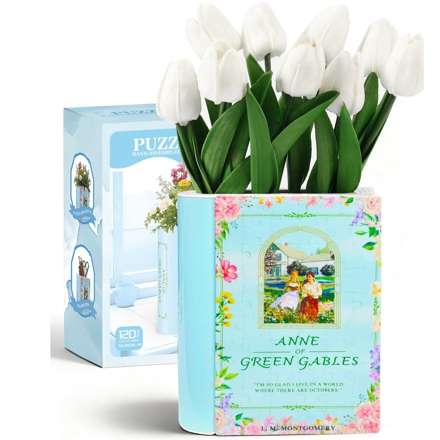 MYLARREN 3D Puzzle Vase for Adults Kids, 120 Pcs Puzzle Book Vase for Flowers, Arts and Crafts for Kids 4-6, Adults, Girls, Cute Unique Vases for Book Shelf Decor, Books Lover Gifts for Women(Anne)