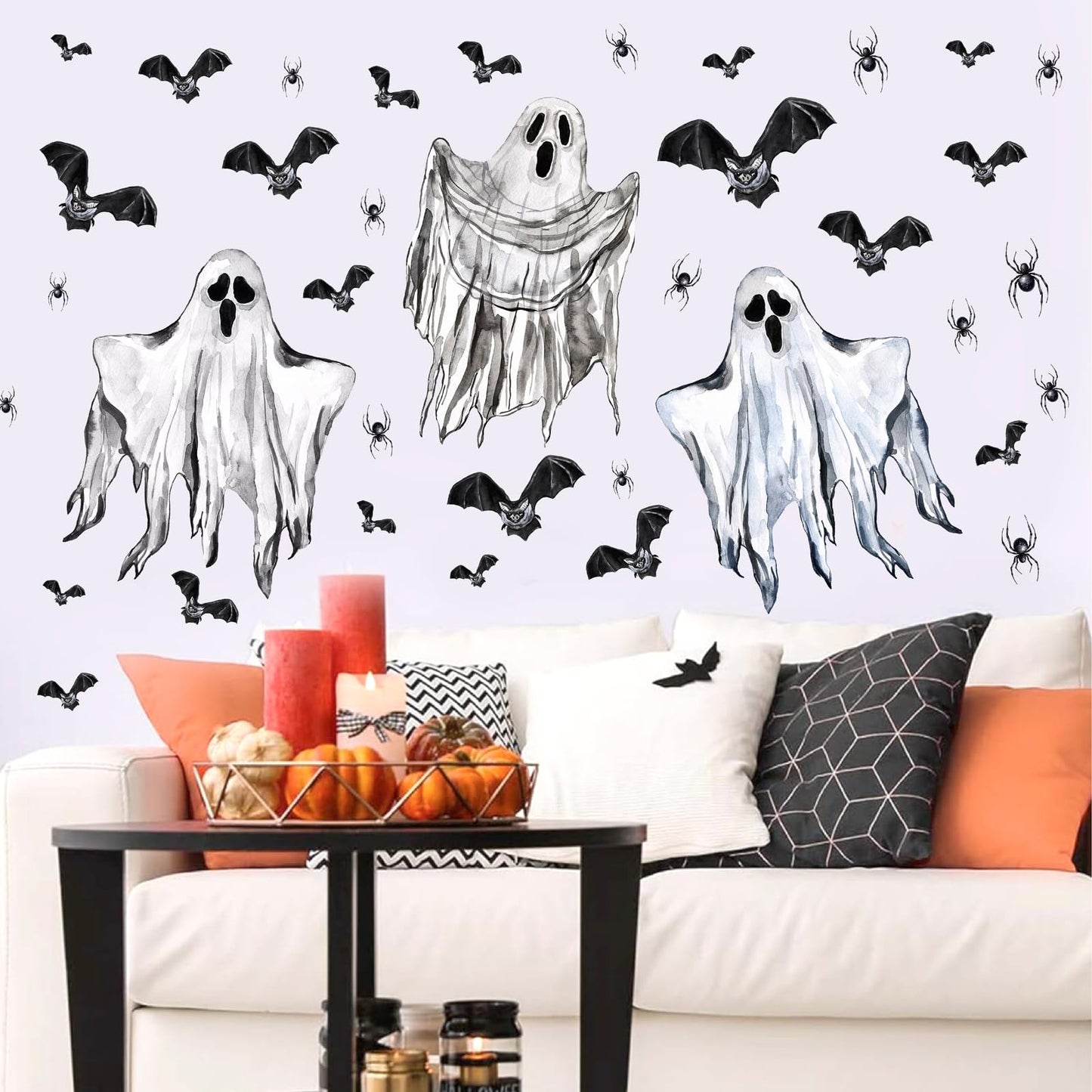 Halloween Wall Decoration Stickers Large Bats Ghost Wall Decals Decoration Peel and Stick Halloween Party Indoor Decor Supplies Happy Halloweens Vinyl Decals for Haunted House Window Winter Hoilday
