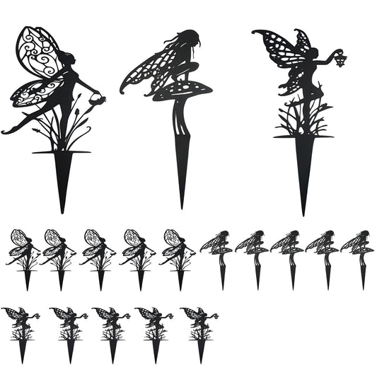 AJHXZMFC Decorative Garden Stakes， Fairy Garden Stakes, Butterfly Fairy Stakes for Weather Resistant Black Metal Outdoor Decorative Art for Women Gift (Matte Black, 18P-A)