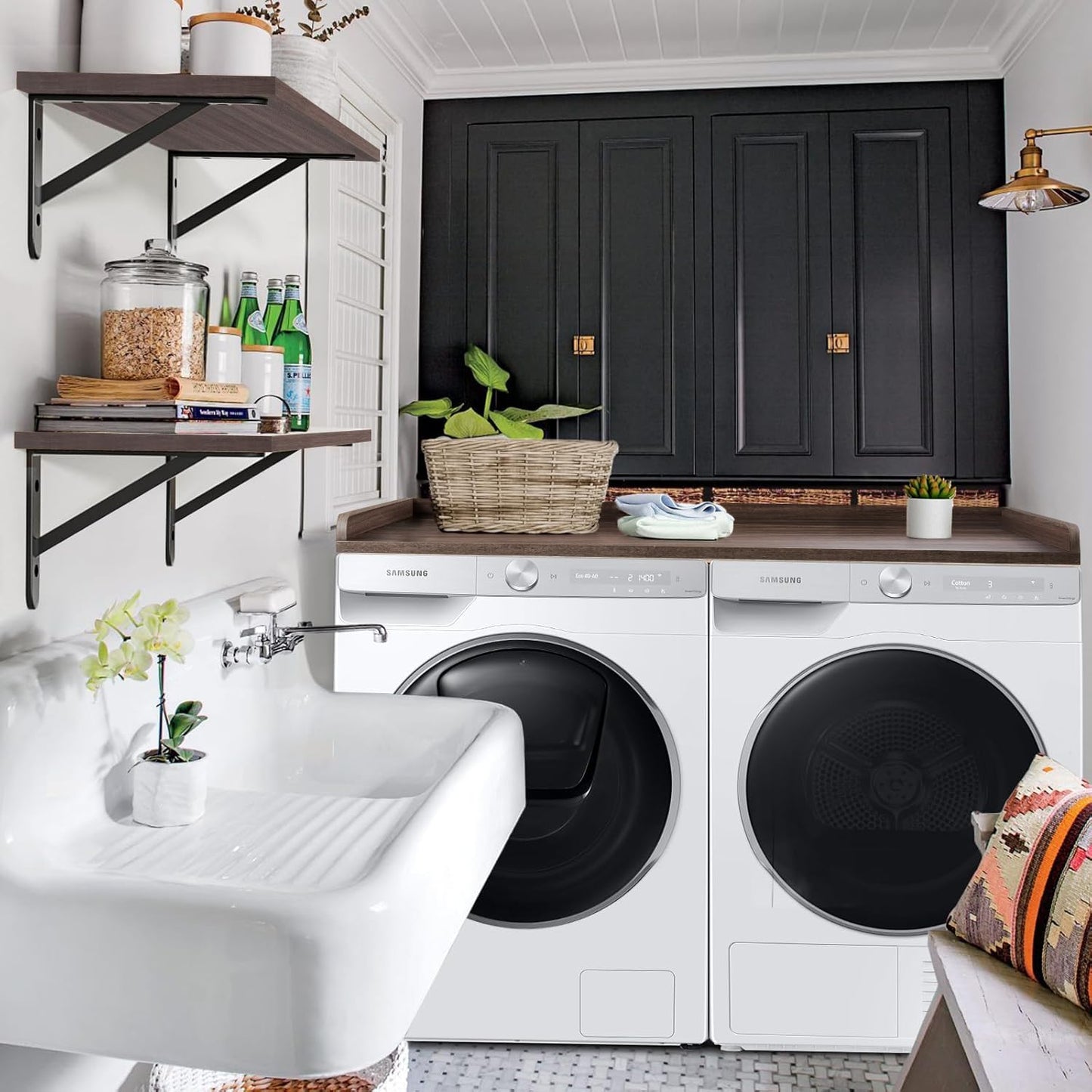 Kaboon Washer Dryer Countertop, Melamine Countertop with Edge Rails - 27.5" Depth x 54" Width Laundry Room Organization, Eucalyptus