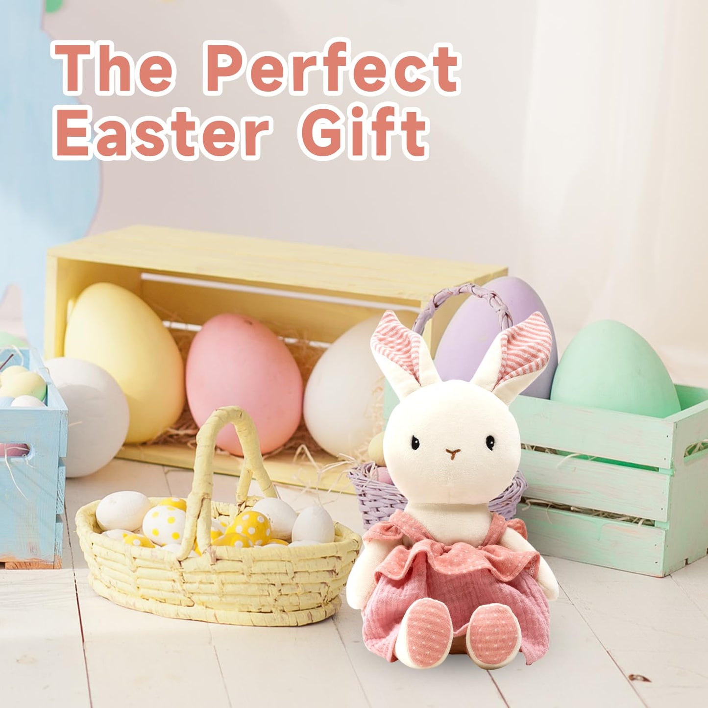 CUDDLE CORNER Bunny Stuffed Animal Organic Cotton Baby Plush Toys, 9" Organic Cotton Plush Bunny Toy with Dress, Cute Soft Stuffed Rabbit Doll for Babies and Toddlers