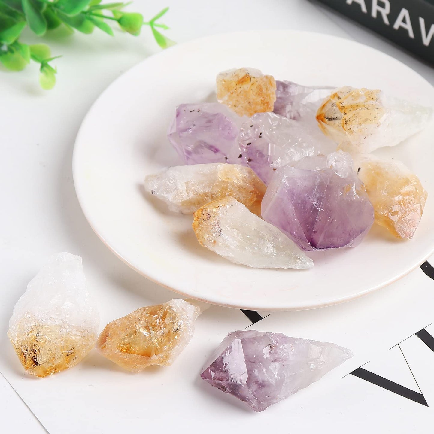 JIC Gem Mix 11-13 pcs Rough Amethyst & Citrine Crystal Point Raw Natural Stones for Jewelry Making, Wire Wrapping, Reiki Crystal Healing (Deep Color)