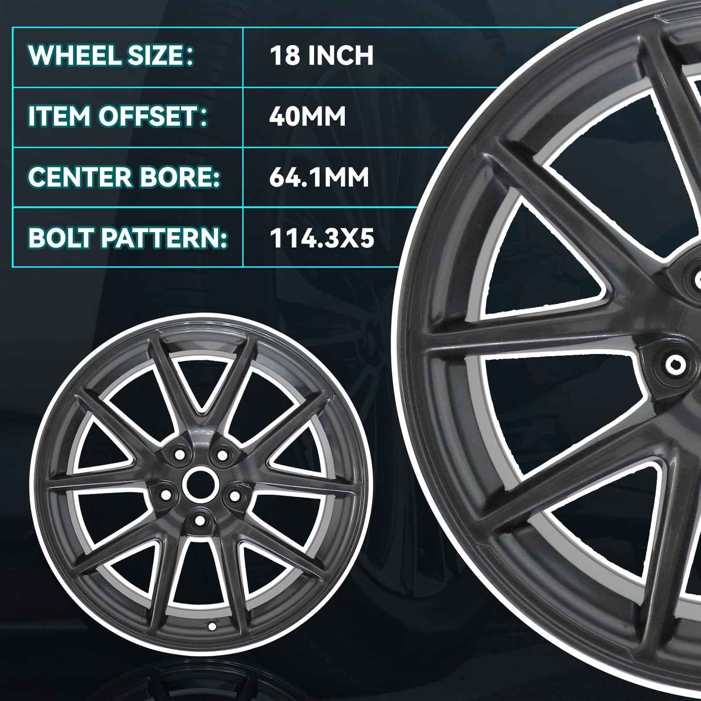 HOLUEKU New Single 18 x 8.5" 18 Inch Dark Charcoal Premium Aluminum Alloy Wheel Rim Fits for Tesla Model 3 2017 2018 2019 2020 2021 2022 2023, 96276 OEM Design Replacement Rim, ALY96276U35N