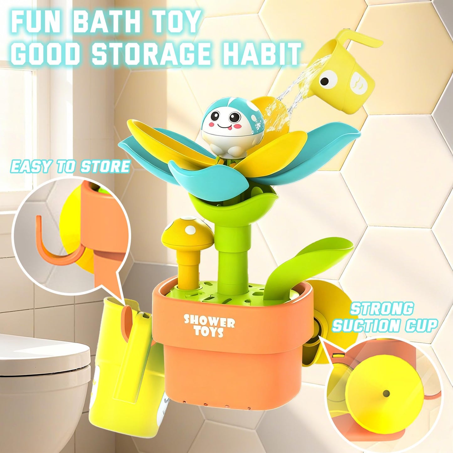 TXTLDB Magic Growing Bath Toy for Toddlers 1-3 | Interactive Watering Can with Blooming Flowers & Rising Mushrooms | Fun Sensory Bathtub Game for Kids 18M+ | Ideal Gift for Christmas & Birthdays