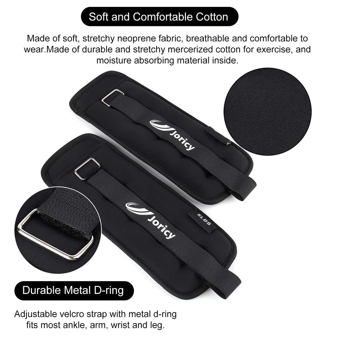 Ankle Weights, Wrist Leg Arm Weights for Women Men Kids with Adjustable Straps, A Pair of 10LBS(5LB Each Weight) Strength Training Weighted for Jogging, Running, Walking, Fitness, Black