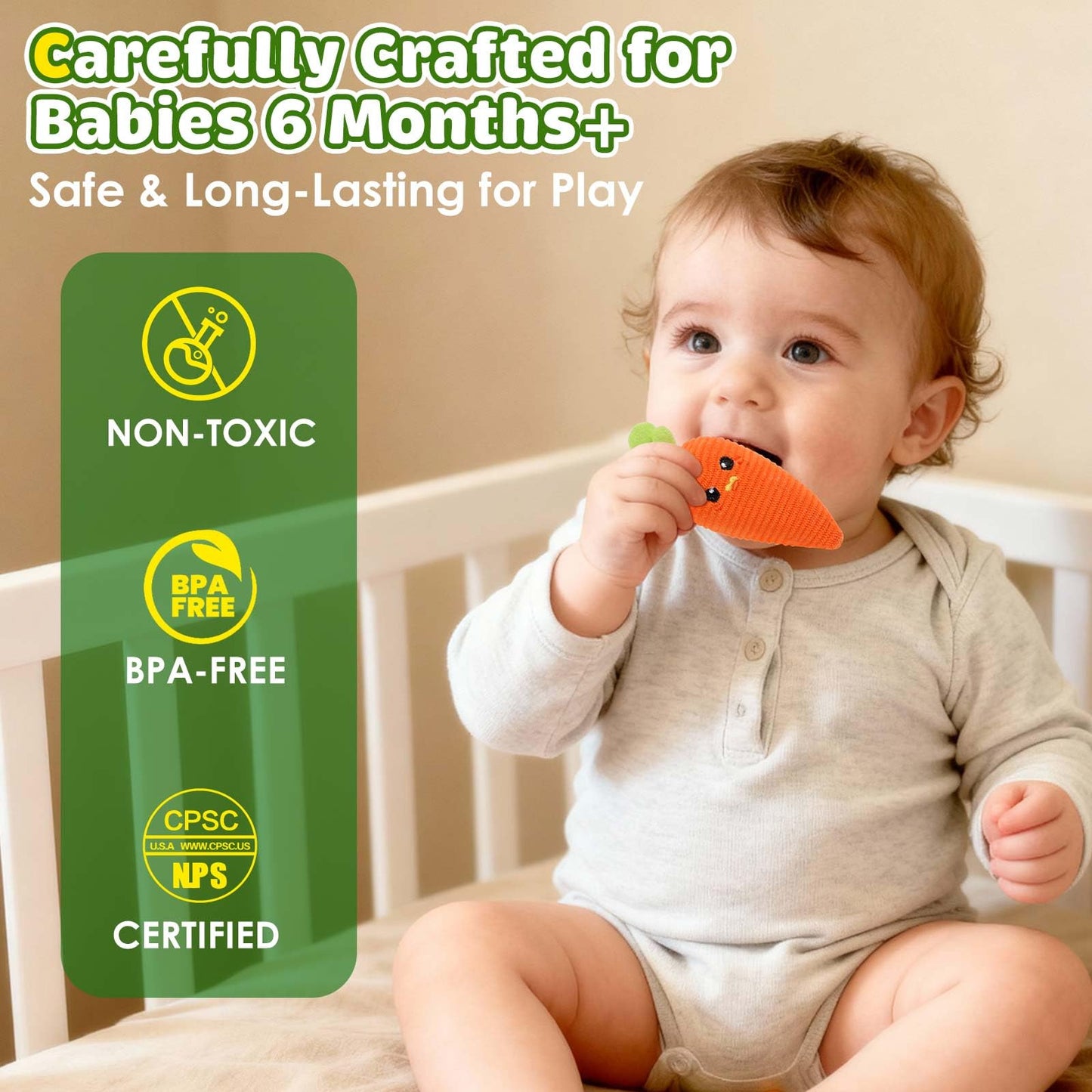 FREYBLI Baby Toys 6-12 Months - Soft Fruits Vegetable Garden Plant Plush Toy - 6 Month Old Baby Toys Boy Girl Gifts - Baby Sensory Montessori Toys with Rattles Mirror Squeaker Textures Crinkle Tissues