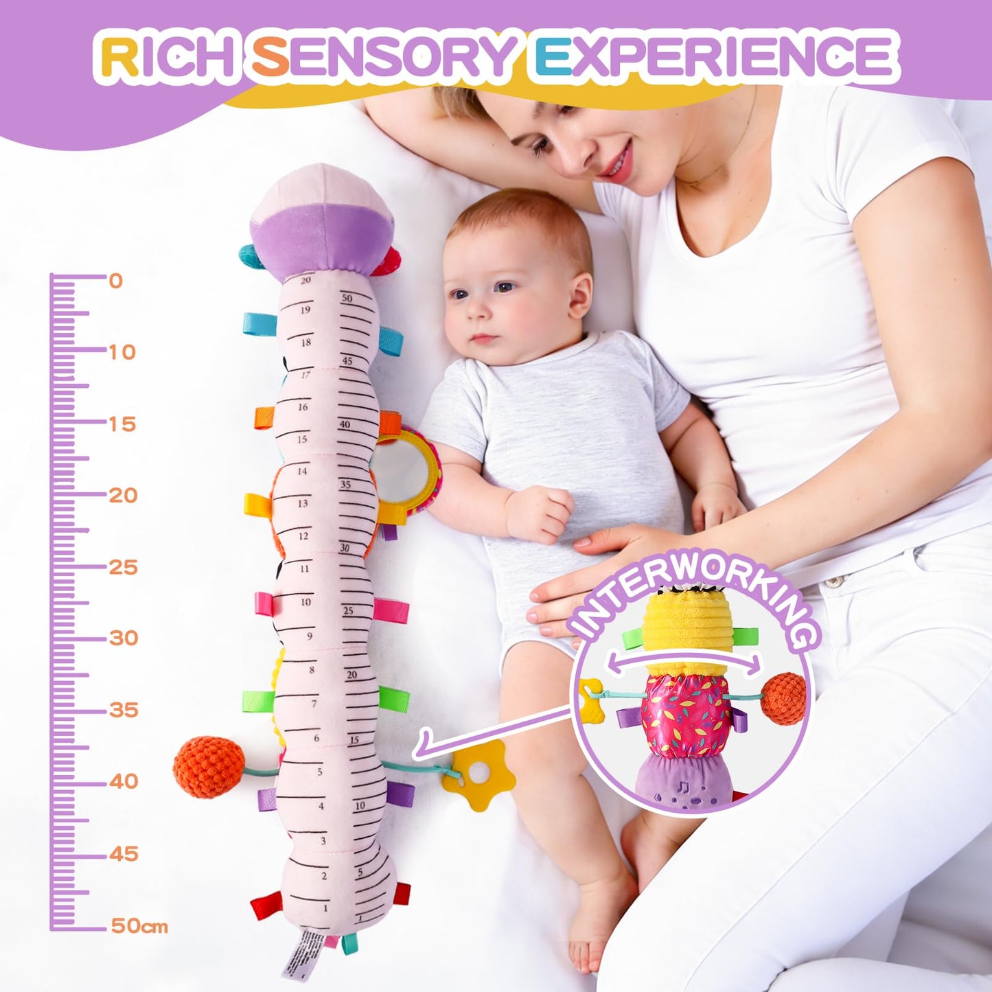 Baby Toys 0-6 Months, Musical Toys for Purple Caterpillar, Infant Stuffed Animal Soft Sensory Toys with Crinkle、 Rattles and Textures, Tummy Time Toys for Newborn Boys Girls 0 3 6 12 Months