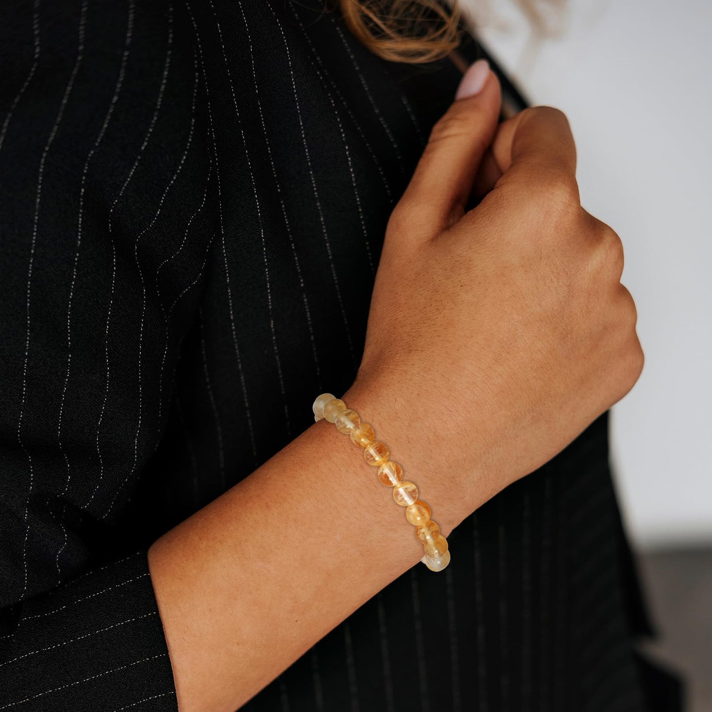 Gnamy Citrine Crystal Bracelet for Women, Healing Crystal Bracelet for Spiritual Healing Positive Energy Stress Relief, Natural Stone Stretch Beaded Bracelets Jewelry Birthday Valentines Gifts for Daughter Her Friends Girlfriend