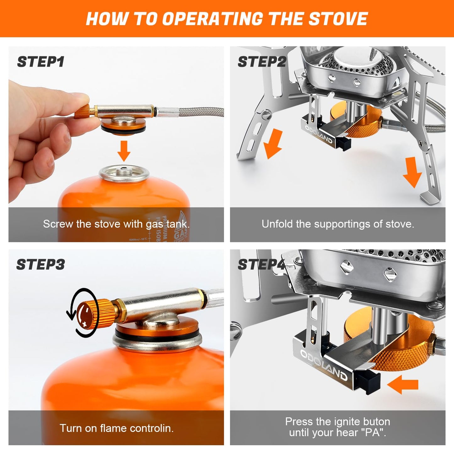 Odoland 3500W Windproof Camp Stove Camping Gas Stove with Fuel Canister Adapter, Piezo Ignition, Carry Case, Portable Collapsible Stove Burner for Outdoor Backpacking Hiking and Picnic