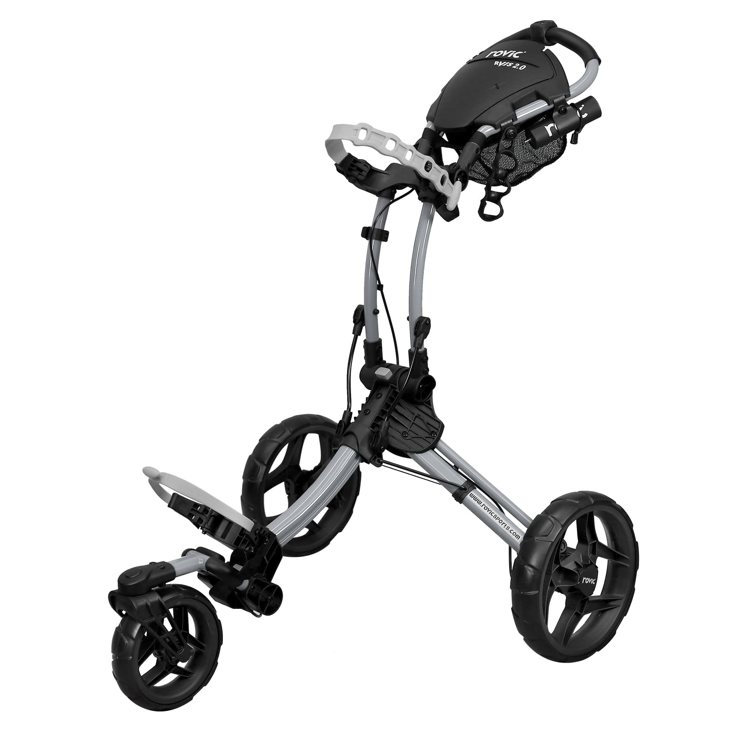 Clicgear Rovic Model RV1S 2.0 Golf Push Cart with 360 Degree Swivel Front Wheel, Foldable 3-Wheel Walking Golf Cart (Silver)