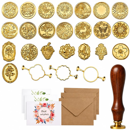 41-Piece Wax Seal Stamp Kit with Vintage Design Metal Stamp Heads -Wooden Handle for Sealing Wedding Invitations, Envelopes, Gift Wrapping and DIY Craft Projects