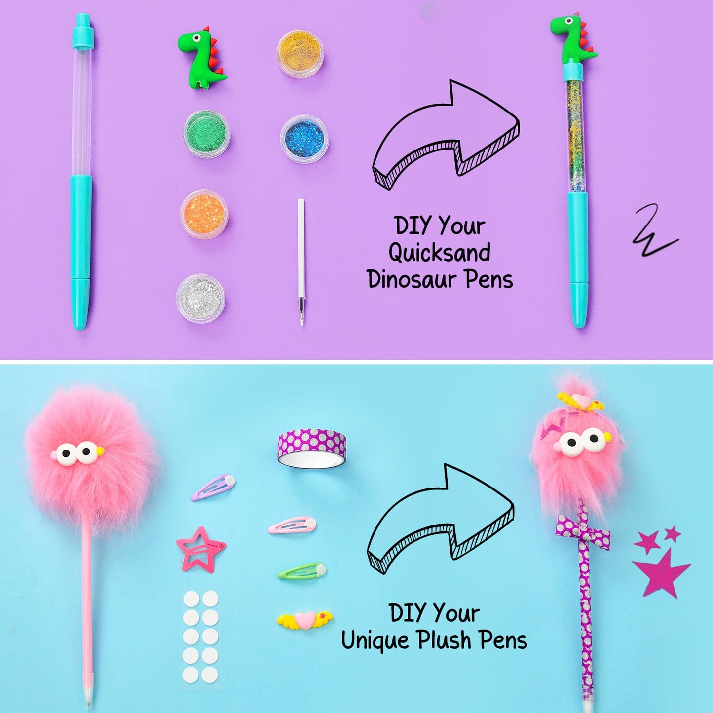 SNLN 50+ Accessories DIY Pen Making Kit, Pen Creator Studio, Making 12 Plush & Sparkly Pens, Creative Arts and Crafts for Kids Ages 5 6 7 8 Birthday Gifts for Kids Tweens Girls 9 10 11 12 Years