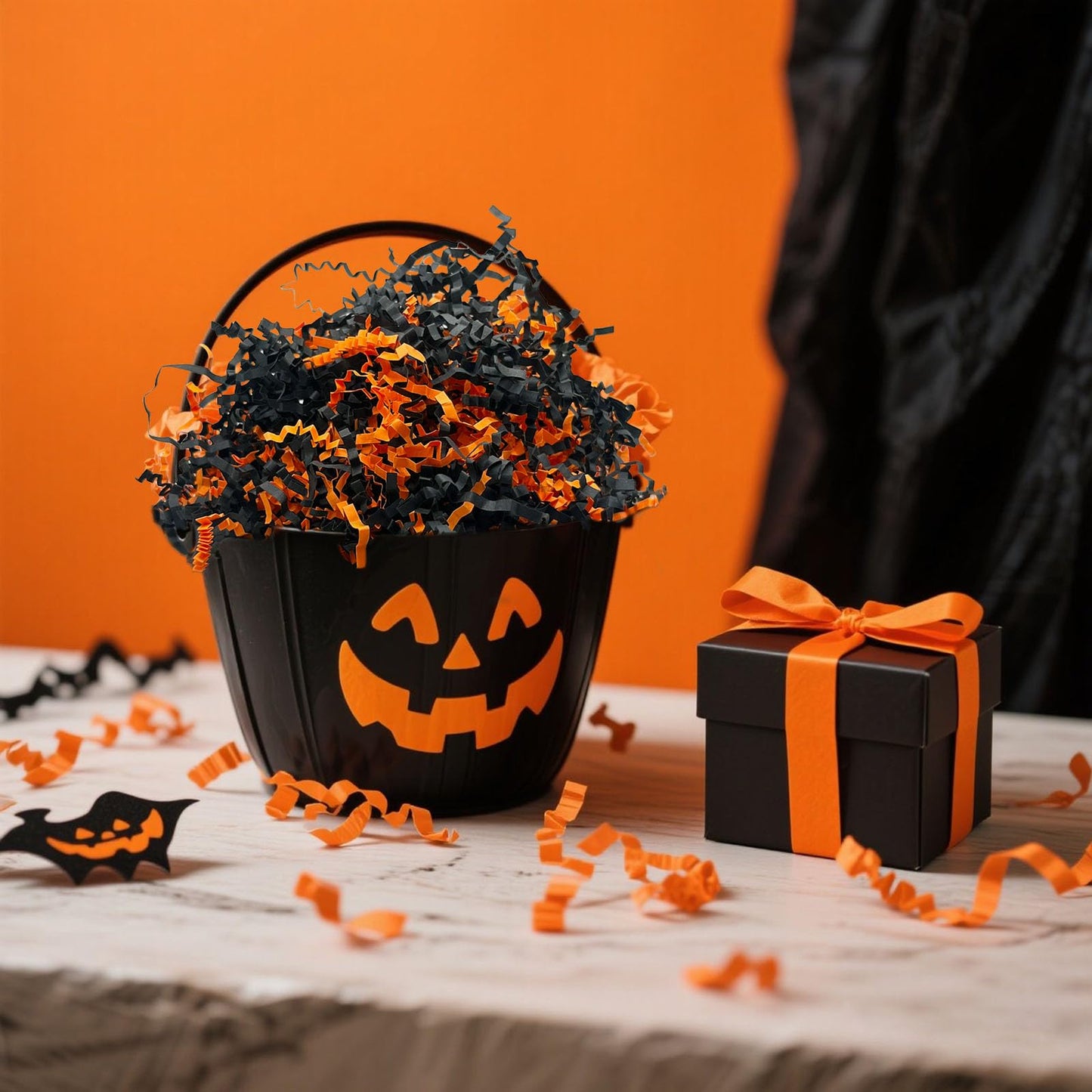 Tisspoms Halloween Crinkle Cut Paper Shred Filler, 1 LB Basket Filler Shredded Paper, Confetti Stuffing for Basket Filling, Birthdays, Weddings, DIY Gift Wrapping, Stuffer Party Supplies Black Orange
