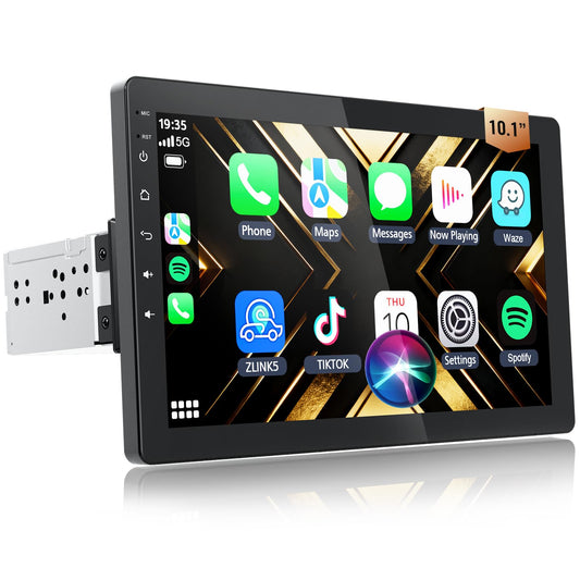 Haudio 10.1 Inch Single Din Car Stereo, Rotatable Touch Screen, Wireless CarPlay & Android Auto, Android 13 Car Radio with Bluetooth GPS Backup Camera