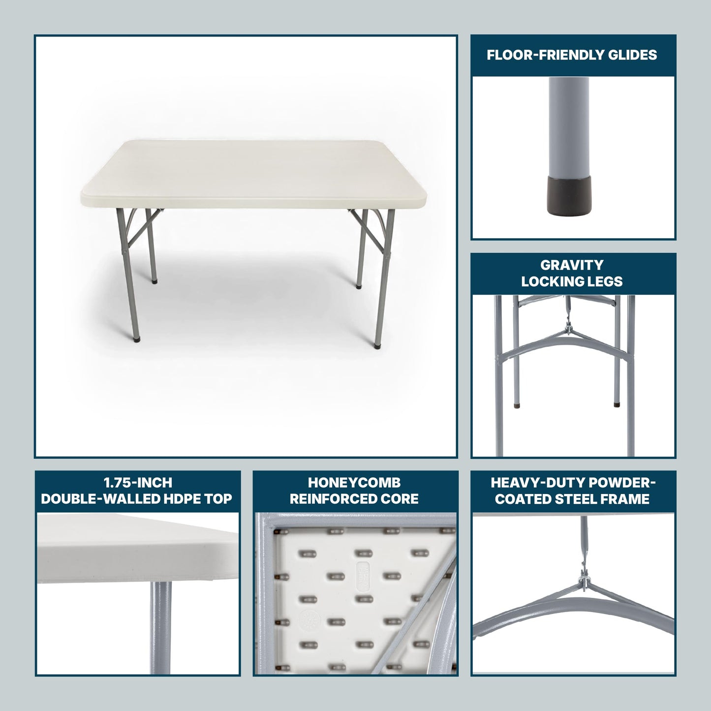 OEF Furnishings OEFBT2448 Utility Series Heavy-Duty Premium Commercial-Grade Indoor/Outdoor Folding Table (24 x 48 in, Rectangular, Speckled Gray Top/Gray Frame)