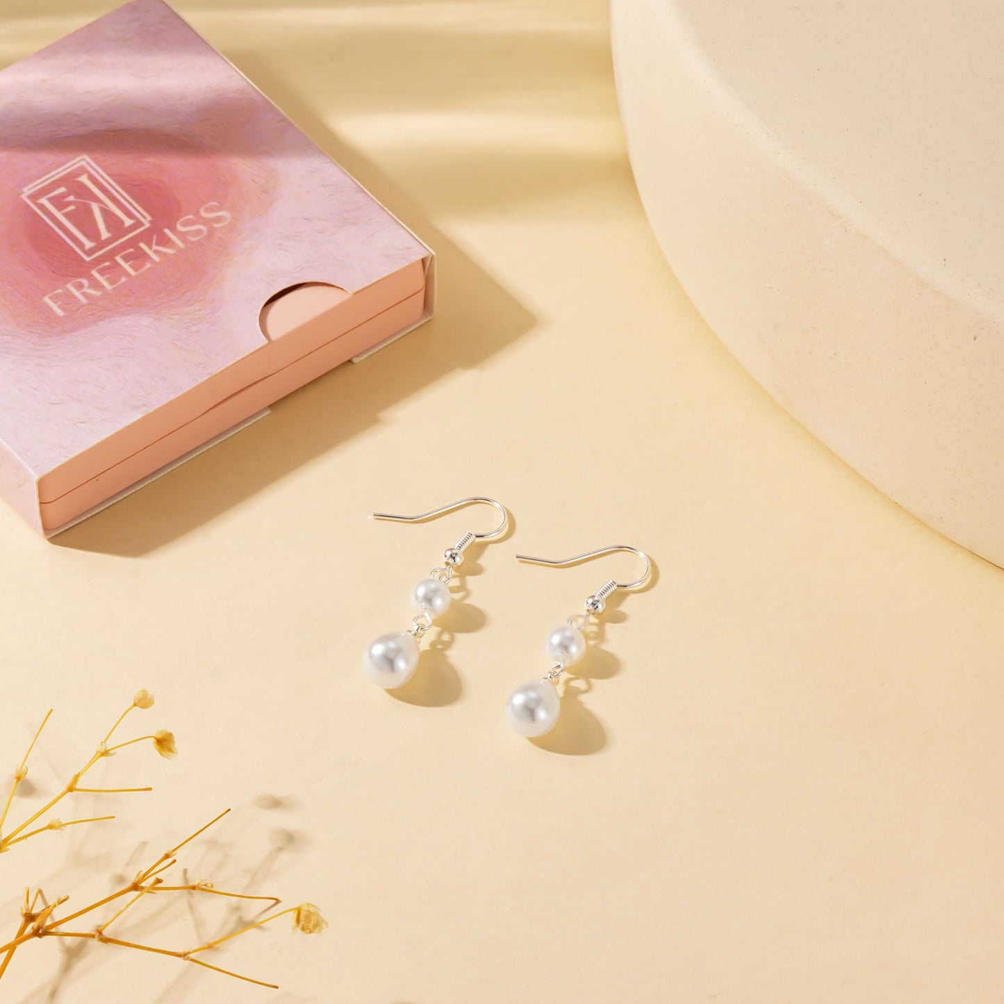 Freekiss Silver Pearl Drop Earrings for Women: Trendy Dangle Earrings Dainty Hypoallergenic 925 Sterling Silver Plated Wedding Earrings Long Double Pearl Earring Set Womens Silver Jewelry