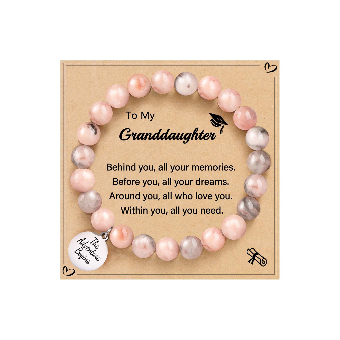 Sistble Graduation Bracelet 8th Grade Graduation Gifts Class of 2026 Cute Granddaughter Bracelet Inspirational Gifts for Women Nature Stone Beaded Round Tag Jewelry