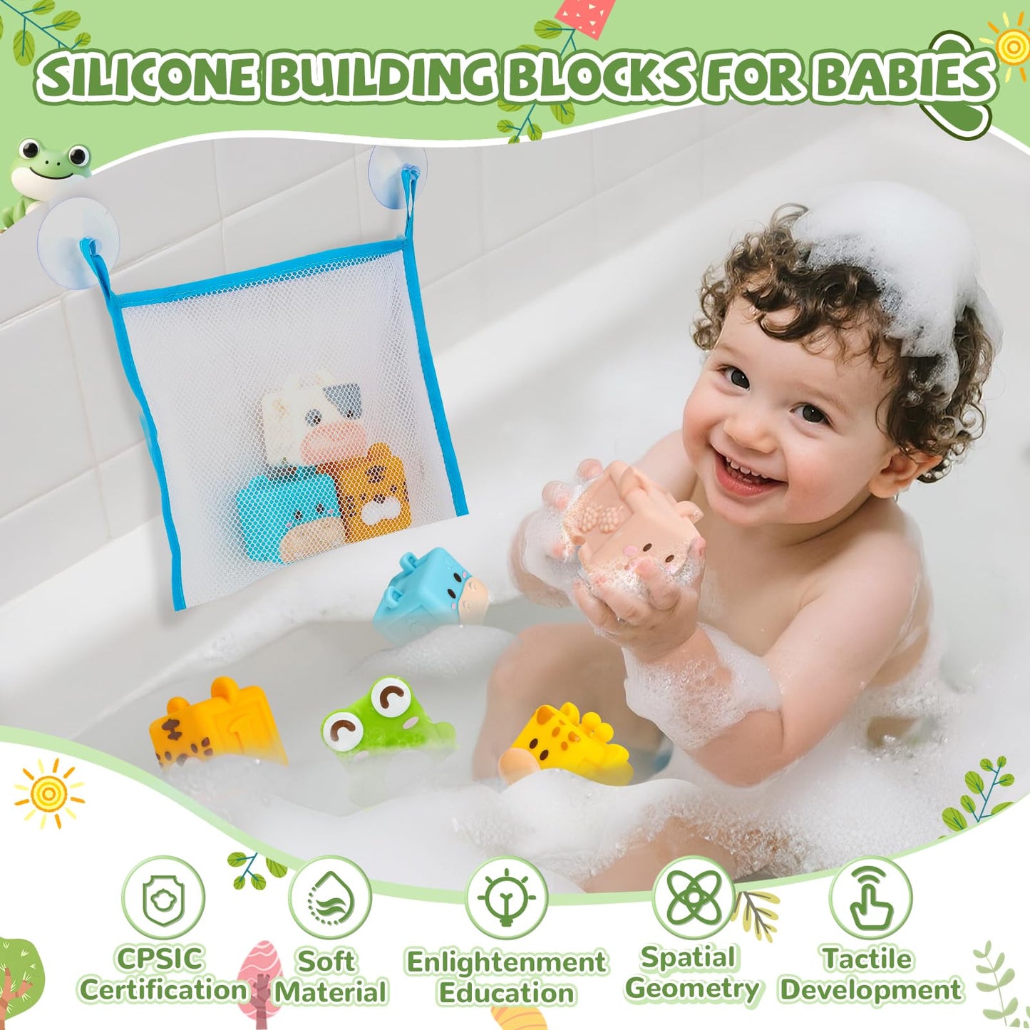 BOBOBELL Animal Soft Baby Blocks,Silicone Squeeze Building Blocks Stacking Toys for 6+ Months Babies,Early Learning Touch Education Toys with Numbers Animals Fruits Texture Baby Gifts Easter Basket