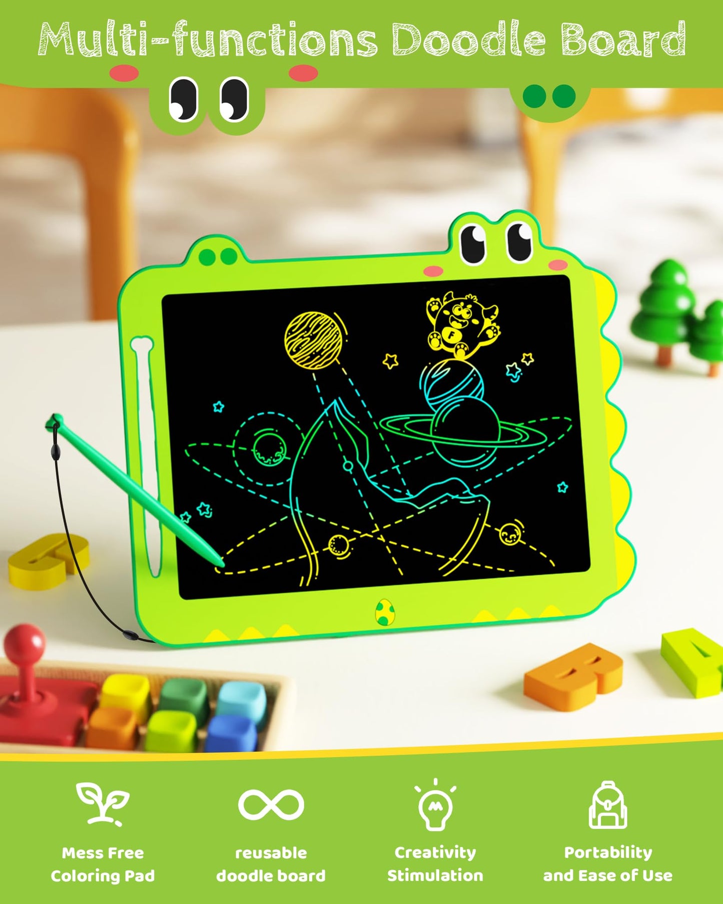 12 inch LCD Writing Tablet for Kids, Unicorn Toys Gifts for Girls Aged 3-5, Toddler Girl Kids Educational Travel Toy, Birthday Gift for 3 4 5 6 7 8 9 Year Old Girl (Green