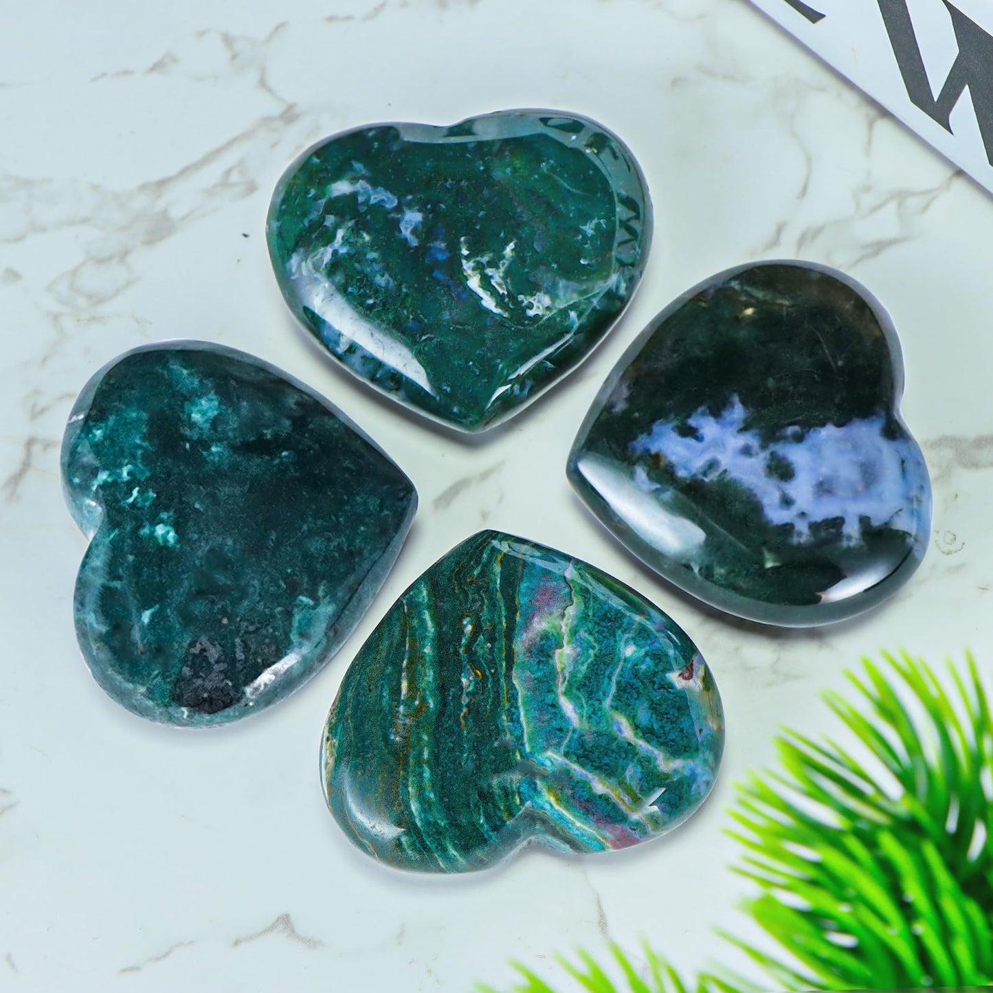 LEADGEM Ocean Jasper Crystal Heart Worry Stone for Anxiety Healing Crystals Heart Shaped Rock Stone for Valentines Day Wedding Decor