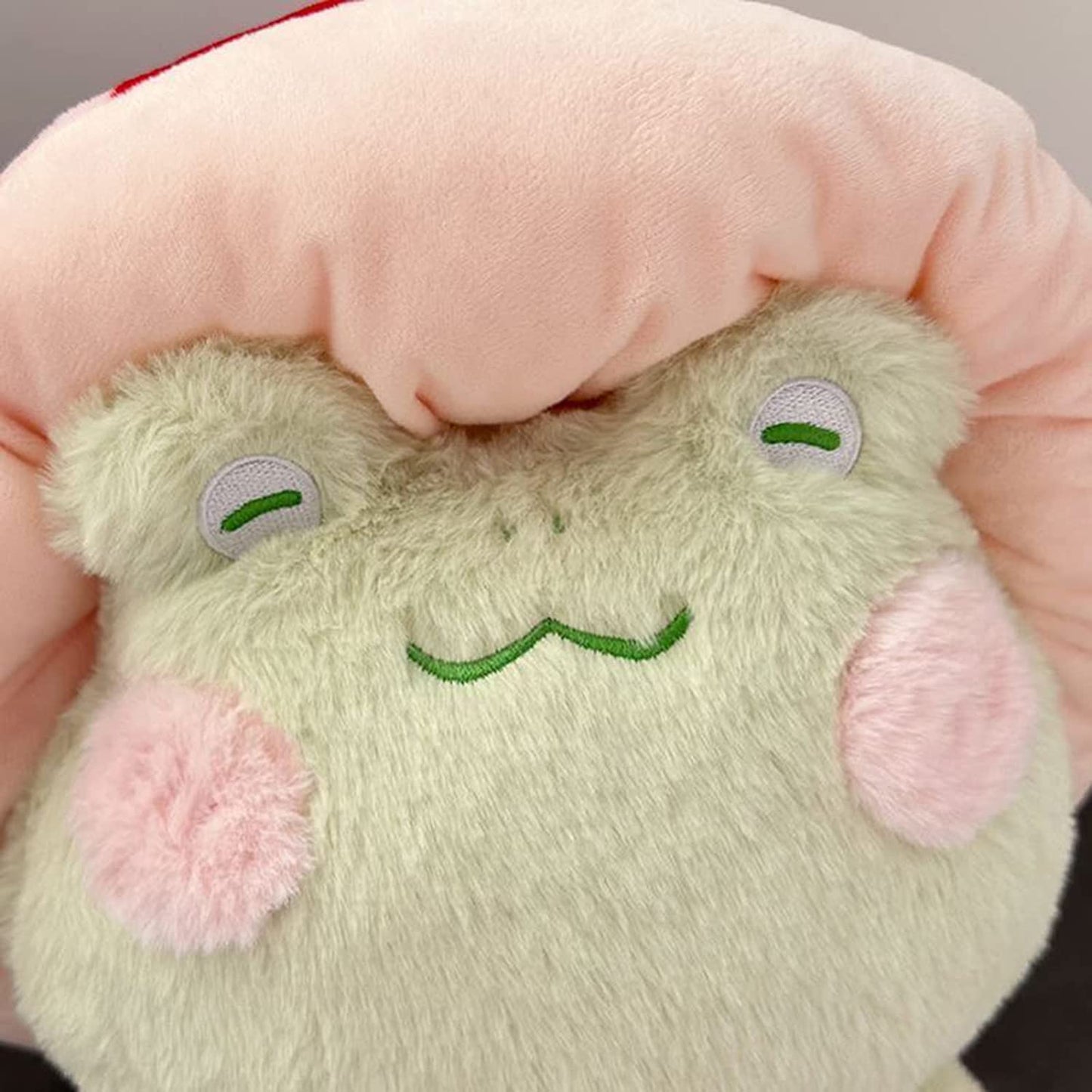 Enivtfz Frog Plush Toys, 10" Cute Frog with Red Mushroom Hat Stuffed Animals, Kawaii Plushies Gift for Kids Girls Adults Valentines Birthdays Gift（Light Green Red hat, 10inch
