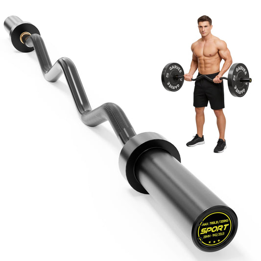 EZ Curl Barbell Bar 47" for 2-Inch Plates – Olympic Curl Bar for Bicep, Tricep, Hip Thrusts, Squat, Home Gym – 700lb Weight Capacity, Anti-Slip Diamond Knurling & Ergonomic Curved